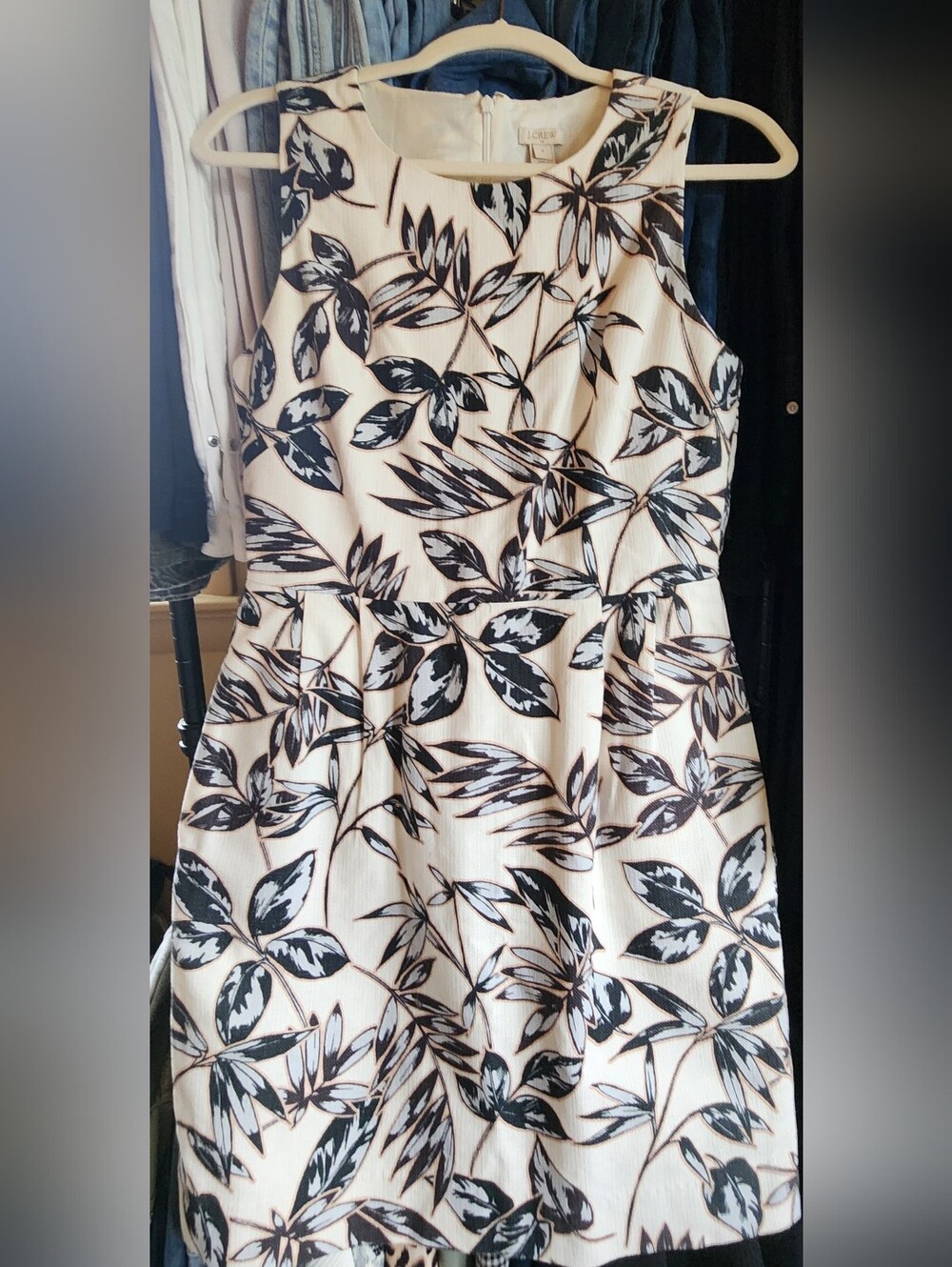J. Crew Sleeveless Leaf-Print Dress in Cream and Black